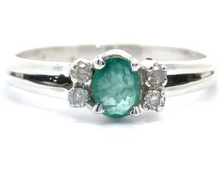 Oval Natural Emerald & Natural Diamond Petite Cluster Ring