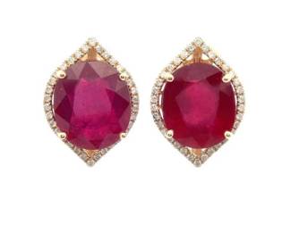 18.41 Carat Natural Ruby & Natural Diamond Earrings in 14K Yellow Gold