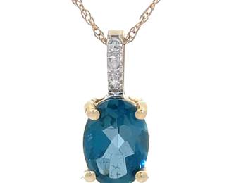 Ben Kho Natural London Blue Topaz & Pavé Natural Diamond Pendant Necklace in Yellow Gold