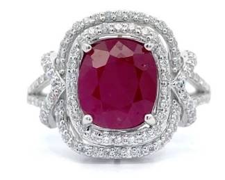 Oscar Friedman 3.21 Carat Natural Burmese Ruby & Natural Diamond Ring in Platinum w/ GIA Report