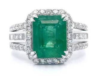 4.81 Carat Natural Emerald & Natural Diamond Ring in Platinum