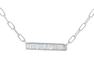 0.90 Carat Diamond Baguette Bar Pendant Necklace