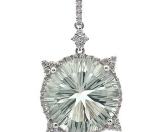 Johnny Wang 9.48 Carat Natural Aquamarine & Halo Diamond Drop Pendant in 14k White Gold