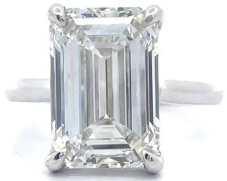 7.10 Carat Diamond Emerald Cut Solitaire Ring in 14k White Gold