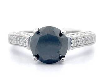 2.82 Carat Natural Fancy Black & Natural Diamond Ring in 18K White Gold
