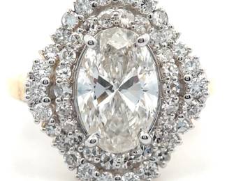 Large 4.10 Carat Diamond Oval Ballerina Cluster Ring in 14k Yellow Gold