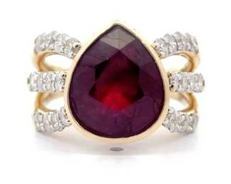 4.11 Carat Natural Ruby & Natural Diamond Ring in 14K Yellow Gold