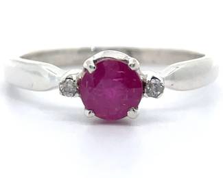 Natural Ruby & Diamond Three-Stone Ring