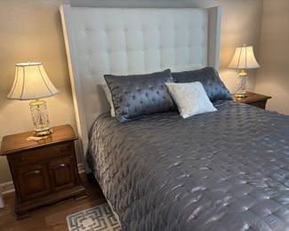 Ethan Allen Upholstered Headboard Featuring Tufted High Wingback Styling and Foundation with Storage