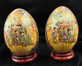 Vintage Satsuma Porcelain Hand Painted Eggs