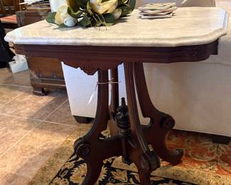 Eastlake Victorian Parlor Table with White Marble Top