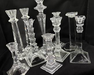 Large Collection of Clear Glass and Crystal  Candlesticks