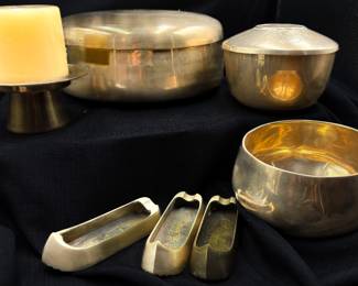 Brass Rice Bowls, Vintage Slipper Ashtrays and Candle Pedestals