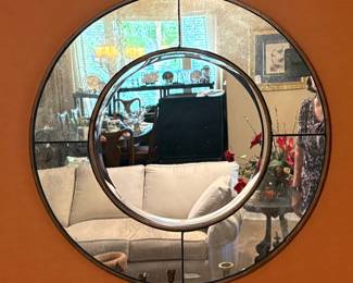 Round, Metal-framed Mirror Featuring Antique Style, Segmented Glass