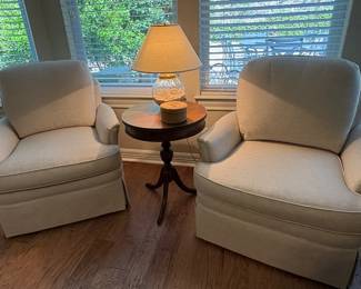 Upholstered Club Chairs with a Traditional Tripod Base Side Table