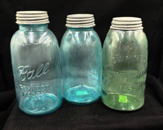 Ball Mason Blue/ Green Glass Jars w/ Lids