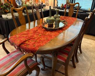 Ethan Allen Dining Room Set - Includes Table with Eight Chairs, Two Leaves and China Cabinet