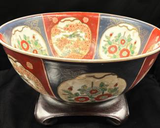 Vintage Imari Style Bowl on Wooden Stand