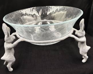 Pottery Barn  Zink/ Glass Bunny Serving Bowl