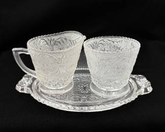Duncan Miller Glass Mini Creamer and Sugar Bowl with Tray 