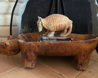 Hand carved pig, armadillo