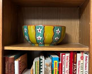 Vintage Italian bowl and plates, vintage recipe books