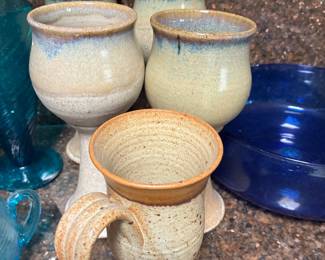 Studio pottery, stoneware cups