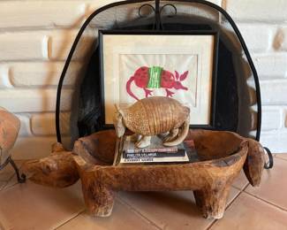 Hand carved pig, armadillo