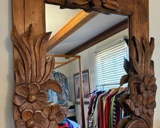 Hand carved butterfly mirror, detail