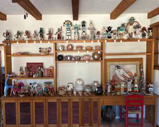 A curated collection of Kachinas, pottery, and Latin American folk art.
