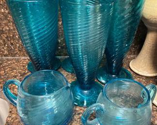 MCM Empoli Italy hand blown cocktail glasses, sugar and creamer
