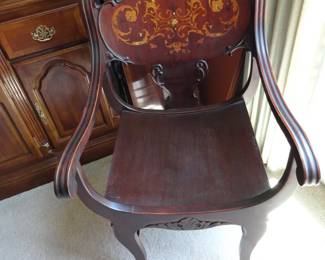 Mahogany Barrel Chair with wood and mother of pearl inlay