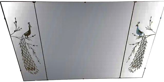 *Pre-Sale 1950’s Triptych 3 Panel Mirror Etched Beveled Glass with 2 Beautiful Peacocks, Dimensions 59 inches wide × 1 inch deep × 36.5 inches tall. $900
