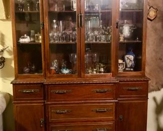  *Pre-Sale Antique 2-Piece Hutch Cabinet w Dovetail is 53 inches wide X 78 inches tall. The top is 12 inches deep and the bottom is 13 1/2 inches deep $255 *Pre-Sale Antique Table is 41 wide x 53 inches long x 31 tall. There is a Hidden Leaf Underneath. $255 This Table Matches the Antique 2-Piece Hutch. Both Pieces for $485
