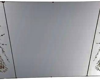 *Pre-Sale 1950’s Triptych 3 Panel Mirror Etched Beveled Glass with 2 Beautiful Peacocks, Dimensions 59 inches wide × 1 inch deep × 36.5 inches tall. $900