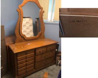 *Pre-Sale The Oak Dresser with Attached Mirror is 49.5 inches long X 17 inches deep. The base is 30 inches tall and the mirror alone is 44 inches tall. $150