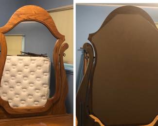 *Pre-Sale The Oak Dresser with Attached Mirror is 49.5 inches long X 17 inches deep. The base is 30 inches tall and the mirror alone is 44 inches tall. $150