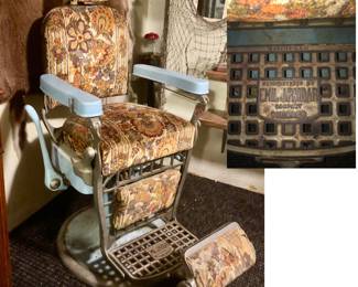*PRE-SALE Antique Emil J. Paidar Barber Chair, has been Disassembled & taken to the Main Floor. It is 49 inches tall X 30 inches wide with the handle X 40 inches deep with the footstool clearly marked  Emil J. Paidar Barber Chair. $650