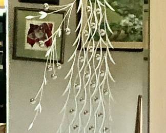*Pre-Sale 1950’s Triptych 3 Panel Mirror Etched Beveled Glass with 2 Beautiful Peacocks, Dimensions 59 inches wide × 1 inch deep × 36.5 inches tall. $900