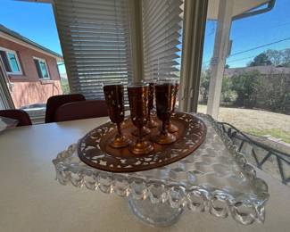 Set of 6 Etched Copper Overlay Shot Glasses with Decorative Tray