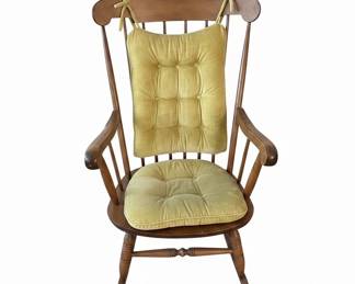 Vintage Windsor Spindle Back Rocking Chair with Yellow Tufted Cushions