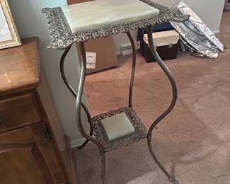 Vintage Ornate Brass and Onyx Plant Stand