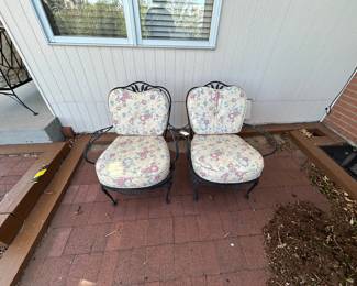Vintage Woodard Wrought Iron Patio Chairs with Floral Cushions