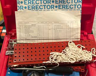 Vintage Gilbert Erector Set with Red Plastic Case and Motor