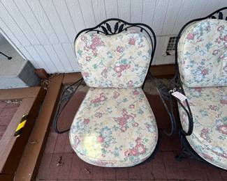 Vintage Woodard Wrought Iron Patio Chairs with Floral Cushions