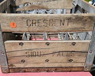 MILK BOTTLE CRATE WOOD AND METAL