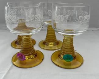 k Amber German Roemer Wine Goblets with Beehive Stems