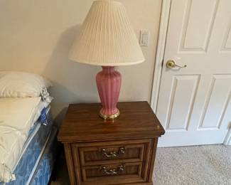 f Wood Nightstand with Two Drawers and Table Lamp