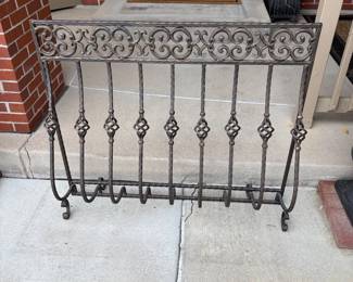 aaWrought Iron Fireplace Screen With Decorative Scrolled Top