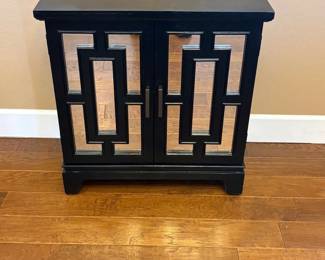 f Black Accent Table with Mirrored Door Panels
